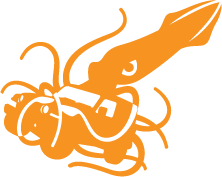 Orange Footer Logo Featuring a Large Squid on Top of a Jeep Wrangler